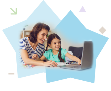 mother and four-year-old daughter play online math games together