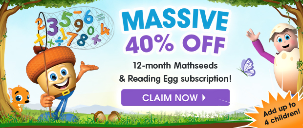 Massive 40% OFF 12-Month Subscription to Reading Eggs and Mathseeds. Claim now